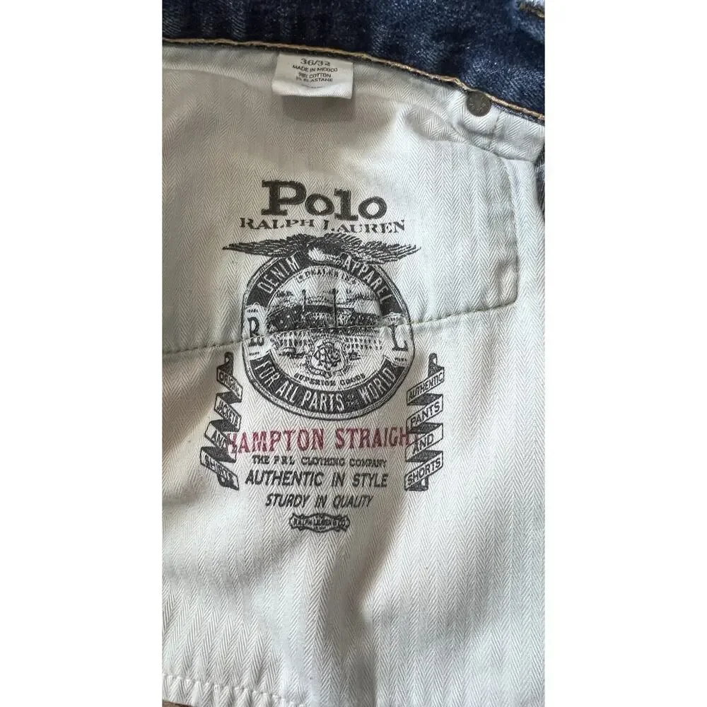 Polo Ralph Lauren Hampton Straight Blue Jeans Mens 36x32 (38) Distressed